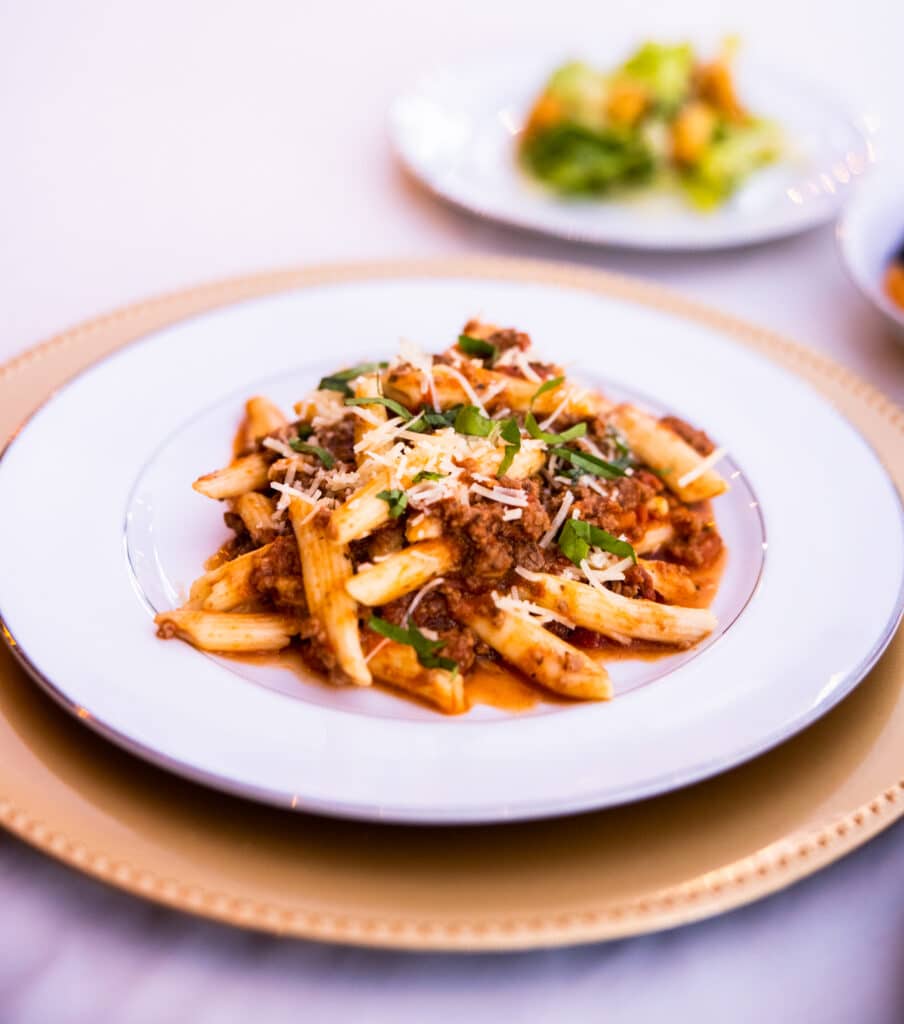Penne Bolognese prepared by Bella Vita Catering